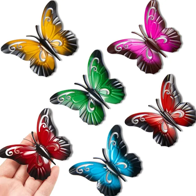 JeiibrZui Metaal Vlinder Wanddecoratie Set - 8,8 x 7 cm - 6 Delen Kleurrijk - Voor Tuin Balkon Muur Rood
