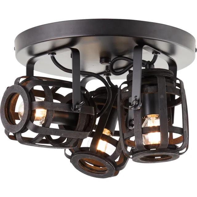 Brilliant Woodrow Plafondlamp 3-Lichts – Zwart/Donker Hout – Verstelbare Spots –