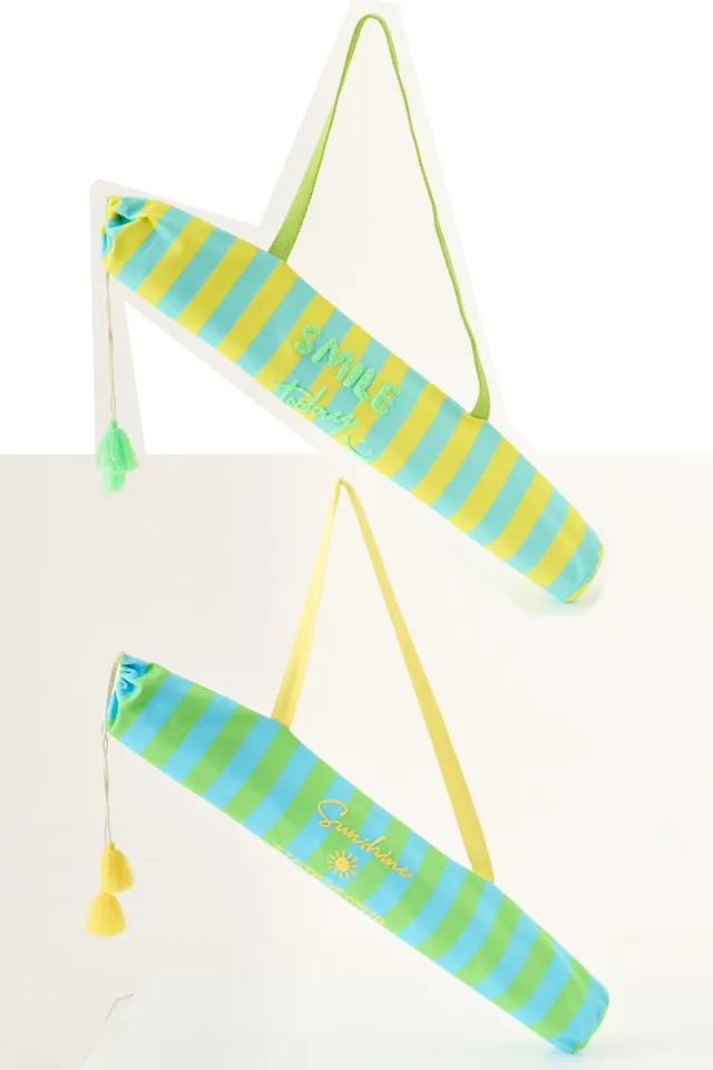 J-Line strandlaken Sunshine + Smile Gestreept - katoen - mix - set van 2 Multi