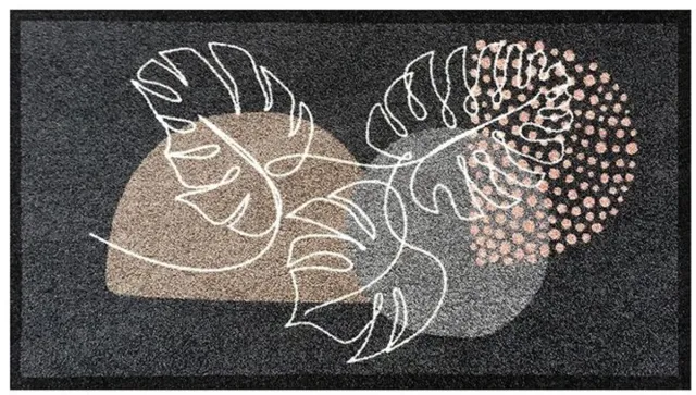 Vica International Deurmat Geometric Tropical Leaves Grijs - 66x120 cm