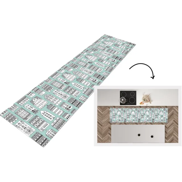 KitchenYeah Keukenloper - Loper keuken - Patronen - Huis - Skyline - Keukenloper vinyl Multicolor