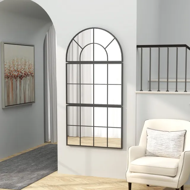 MEUNIQ driedelige wandspiegel 76 x 2 x 149 cm met boogvormig bovenstuk, metalen frame en 4 mm glas, decoratieve hangspiegel voor badkamer, woonkamer of hal, zwart Black
