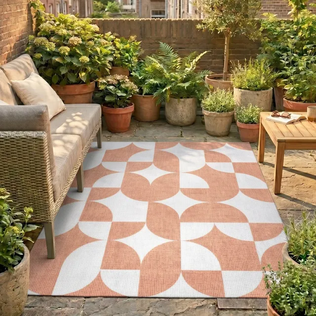 Fraai Abstract buitenkleed - Groovy Tiles Terracotta - 230x330cm