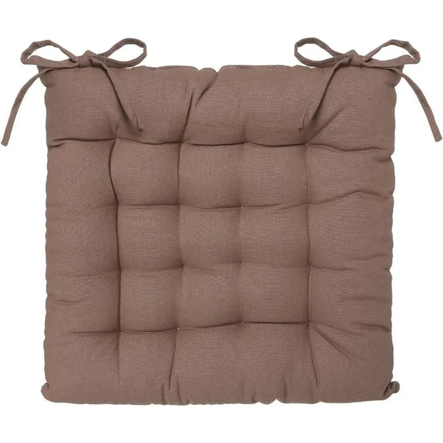 Atmosphera Stoelkussen Loria Taupe- 38 x 38 cm - Met 2 lintjes - 100% katoen Bruin