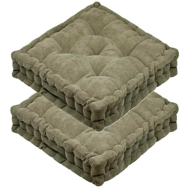 Stof Textile Vloerkussen Ribcord - 2x - olijfgroen - polyester - 45 x 45 x 10 cm - vierkant - Extra dik - extra zitplaatsen - spelen - gamen - relaxen Olijf groen