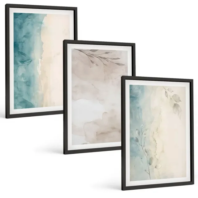 TULUP 4-Delige Schilderij Set - Subtiele aquarelverftextuur - 40 x 60 cm - Muurdecoratie - Wanddecoratie - Hal - Interieur Decoratie Zwarte lijst