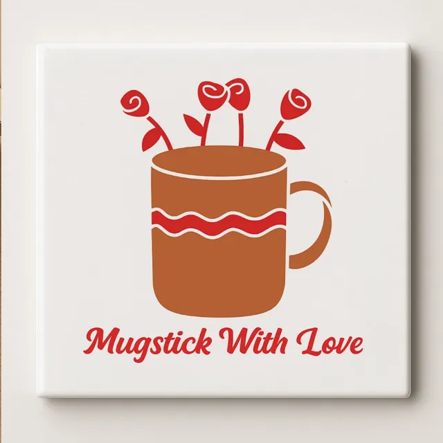 Nevolis Mugstick With Love Tegel – 15x15cm Romantische Koffiekop Keramische Wanddecoratie | Schattig Cadeau voor Koffieliefhebbers & Valentijnsdecoratie Multi Color