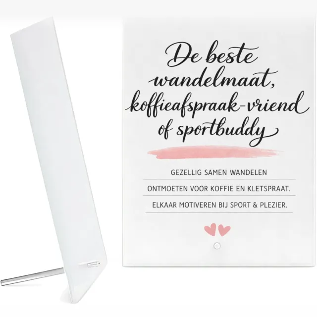Mr Cadeautjes Glazen fotopaneel Een minimalistische quote-print rond vriendschap buiten het - 15 x 20 cm, staand - glas, decoratie, wanddecoratie | cadeau Wit