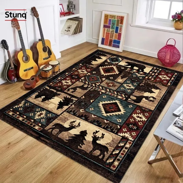 Stunq Boheems Vloerkleed met Hert en Geometrisch Patroon Bruin