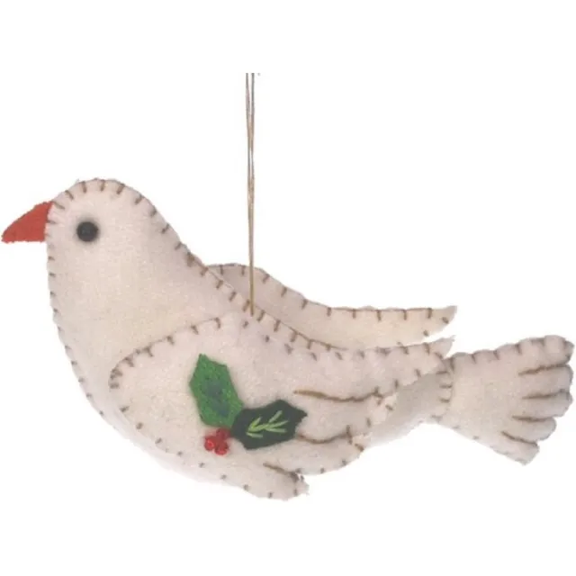 Meander elegant home accesoires Kerst duif wit, vilt 12,5x5,5x6cm
