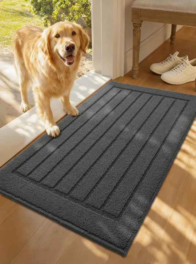 Famanu Antislip deurmat voor binnen, vuilvanger en absorberend tapijt, wasbaar, laag profiel, 43,5 x 75 cm, grijs, geschikt voor entree en veranda