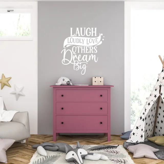 MC Living Muursticker - Laugh Loudly Love Others Dream Big - 40,6 x 43,4 - Wit