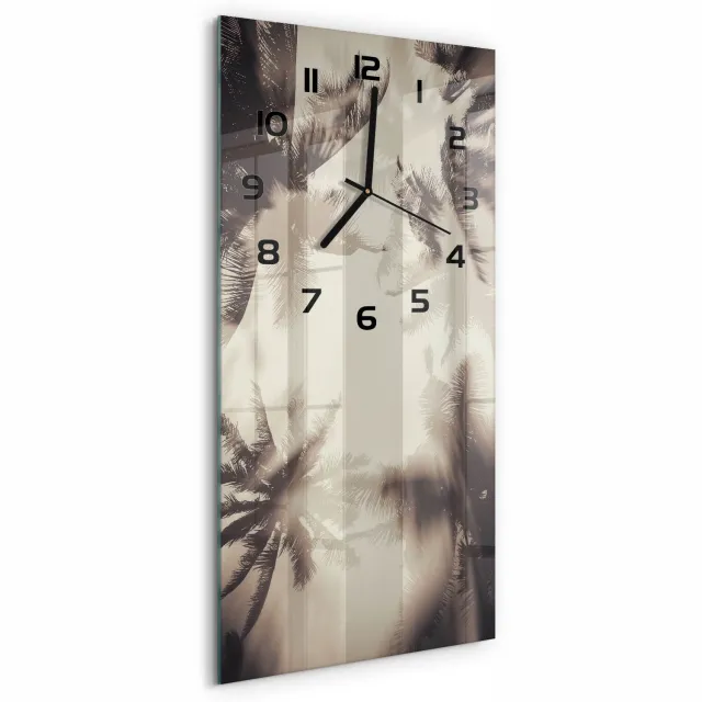 TULUP Wandklok - Palmbomen Moderne Wandklok Glas - 30x60 cm - Beige Wandklok Glas Decoratie - Zwarte handen - Rechthoekige Klok - Glazen Wandklok Design - Klok Glas Met Opdruk