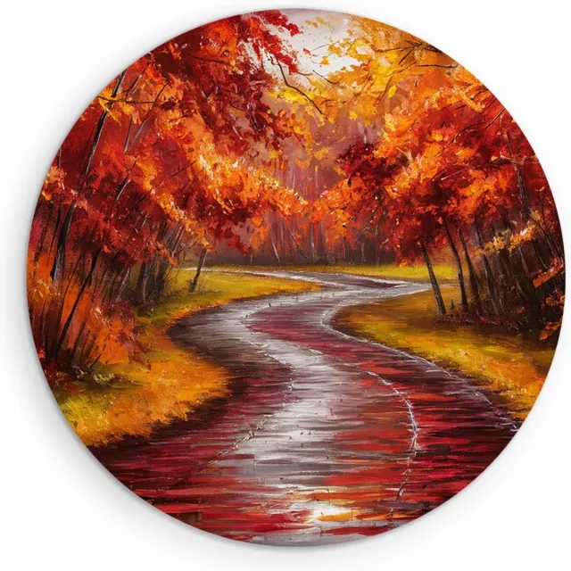Saammp Muurcirkel Hout - Abstract - Herfstbos - Rood - Ø 70 - Wandcirkel - Wanddecoratie Cirkel - Muurdecoratie Woonkamer - Slaapkamer decoratie - Rond Schilderij