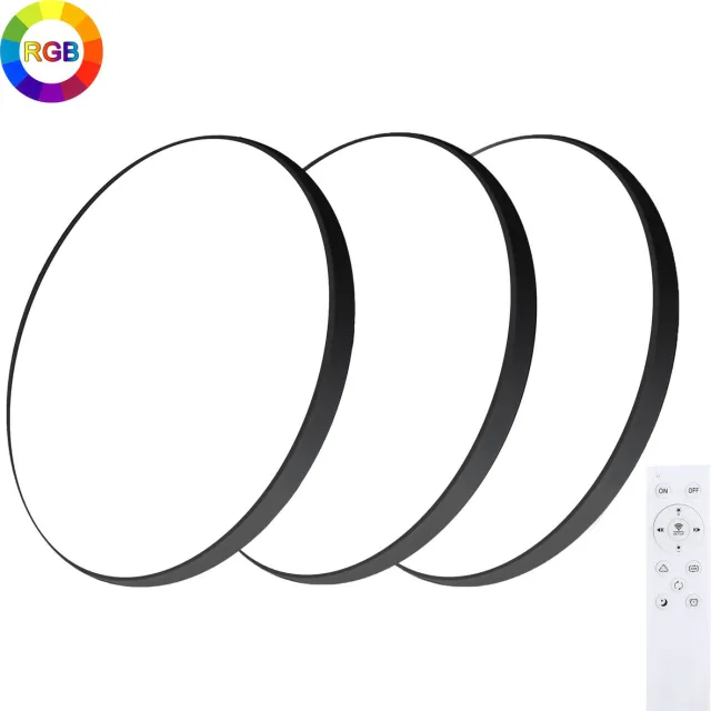 Oraymin 3x RGB Plafondlamp - LED Verlichting - Afstandsbediening - 24W - Ø30cm zwart