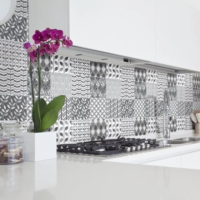 Ambiance Sticker Zelfklevende tegelmuurstickers voor keuken en badkamer - 9 cementtegelstickers, Azulejos Rachia-stijl - 9 stickers, 20x20 cm Multi color