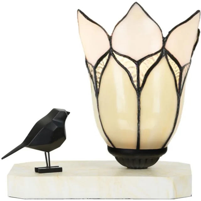 Coloured by Art Tiffany tafellamp / sculptuur Ballade van een Vogel Lovely Flower White - Art Deco Trade Wit