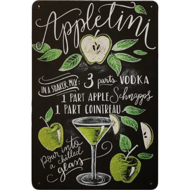 Cave & Garden Appletini cocktail wandbord - Metalen Wandbord - Metalen bordjes mancave - Mancave decoratie - Metal sign - Tekstborden - Bar decoratie - 20 x 30cm groen