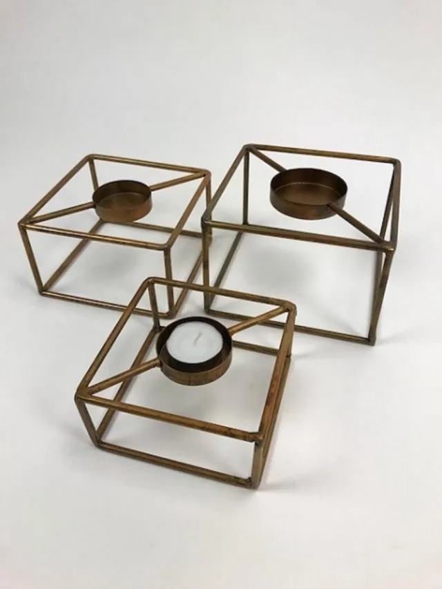 Joni's Set 3x Waxine theelichthouders serie Blue Gold Blauw/goud