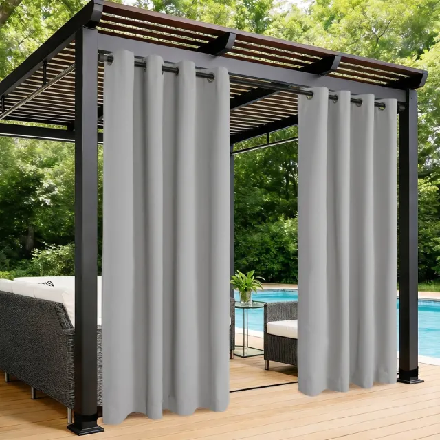 MUPOO Extra Brede Waterdicht Buitengordijn Verduisterend met Ringen - UV Werend & Isolerend - Outdoor Gordijnen met Oogjes voor Tuin, Balkon &Pergola - 180x244 cm - Lichtgrijs-1 stuk(Rideau Extérieur) Lichtgrijs-1 stuck