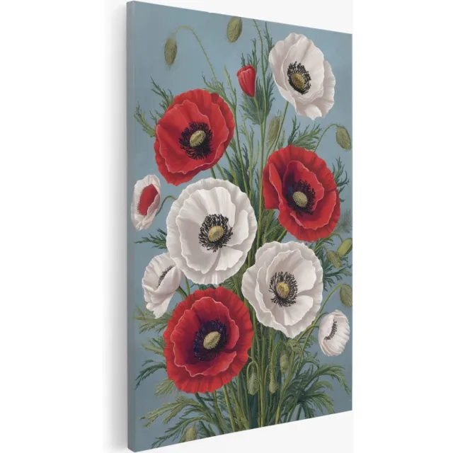 Saammp Canvas Schilderij - Natuur - Rood - Wit - Bloemen - 20x30 - Foto op canvas - Wanddecoratie - Muurdecoratie Woonkamer - Kantoor Decoratie Multicolor