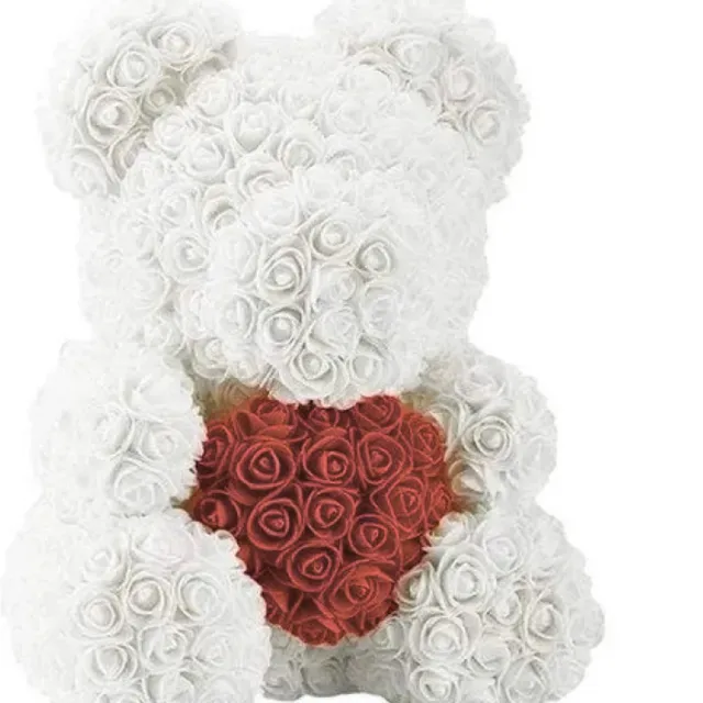 Cupido's Choice TeddyRose (rozenbeer 40 cm). Witte rozenbeer met rood hart Wit groot