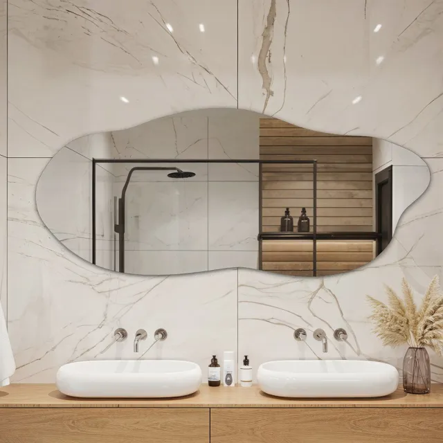 Coloray Organische Spiegel – Moderne Asymmetrische Wandspiegel van Hoogwaardig Glas, Elegant Design voor Woonkamer, Hal of Slaapkamer – Verkrijgbaar in 3 Maten -40 cm x 90 cm Zwart