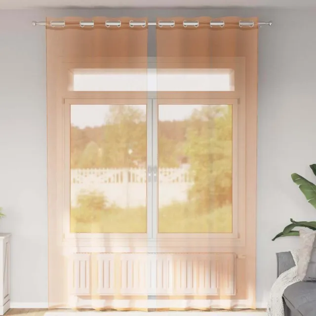 vidaXL Gordijnen voile met doorvoertules 2 st terracotta Bruin