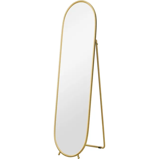 Homona Ovale passpiegel - Met uitklapbare standaard en metalen frame - Met splinterwerende folie - 40 x 4 x 160 cm - Goud