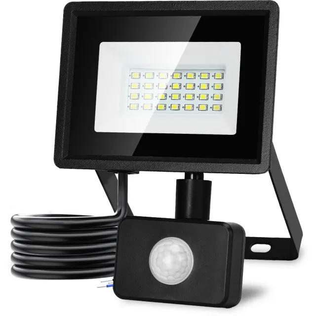 Aigostar LED Schijnwerper met Bewegingssensor - 28 LEDS - IP65 - Floodlight - Buitenlamp - 6500K - 20W - Zwart 1 Stuk; Zwart