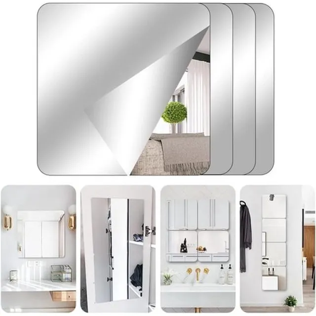 Flintry 4-delige zelfklevende tegelspiegelset – Acryl spiegel – Flexibel, frameloos voor wanddecoratie in woonkamer, badkamer en slaapkamer – Schoolspiegel, spiegelstickers, kastspiegel (20 x 20 cm)