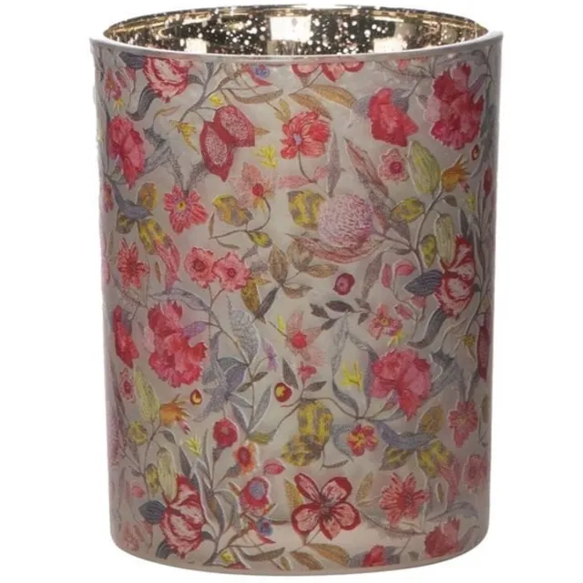 Mars & More Zara bloemen - windlicht van glas - medium 12 cm Wit, roze en rood tinten
