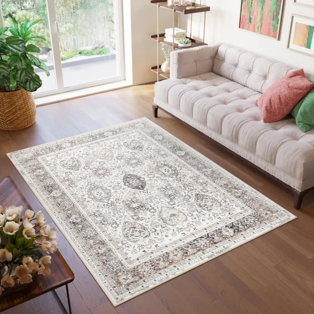 Tapiso Valley Vloerkleed Vintage Tapijten Woonkamer Laagpolig Beige Bruin 2