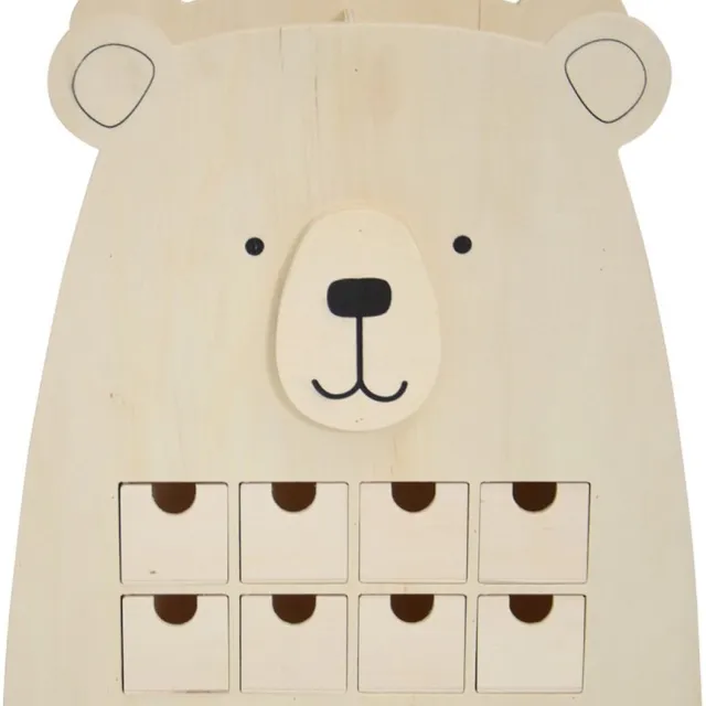Artemio Adventskalender beertje 33x35,5x13,5 cm Houtkleur