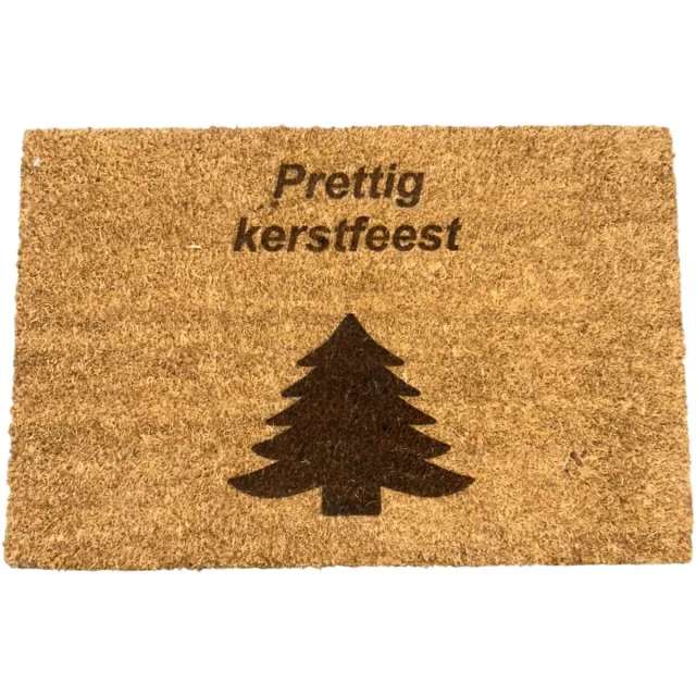 De Lange Trading Deurmat met tekst - Deurmat kokos - Deurmat binnen - Prettig kerstfeest - 40x60 cm - Kleur bruin - Kerst - Kerstboom