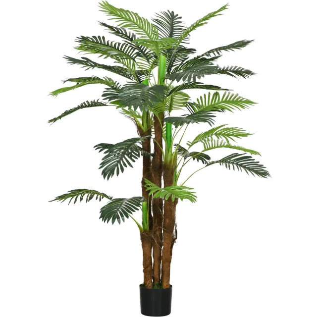 Homona Kunstpalm - Met 5 stammen en 36 bladeren - 160 cm hoog - Groen/Bruin