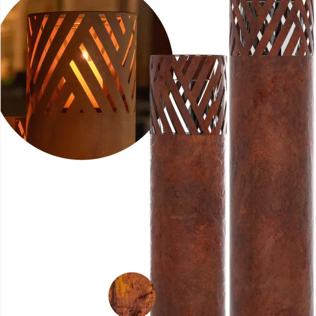 Bentson Windlichtzuil Set van 2: 75 cm + 95 cm roest (strepen)