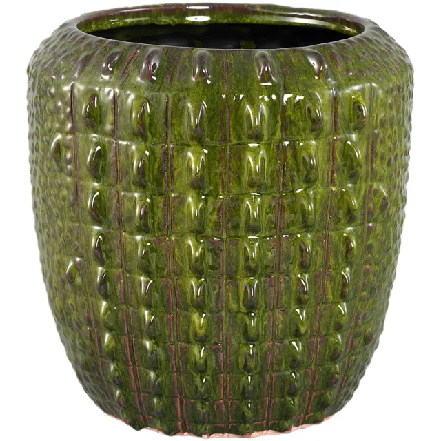 PTMD Crocco Dark Green Ceramic Round Pot Croco PatternM Groen