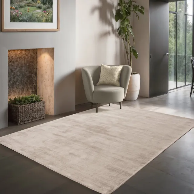 the carpet Janelle elegante hoge kwaliteit viscose woonkamer tapijt, prachtige handgeweven korte pool in premium kwaliteit, L Beige, 200 cm