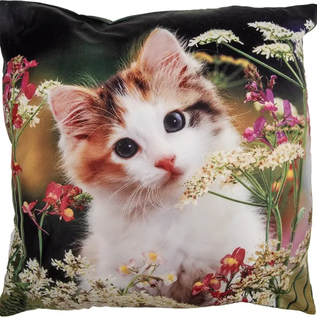 Clayre & Eef Kussenhoes 45x45 cm Groen Beige Polyester Kat