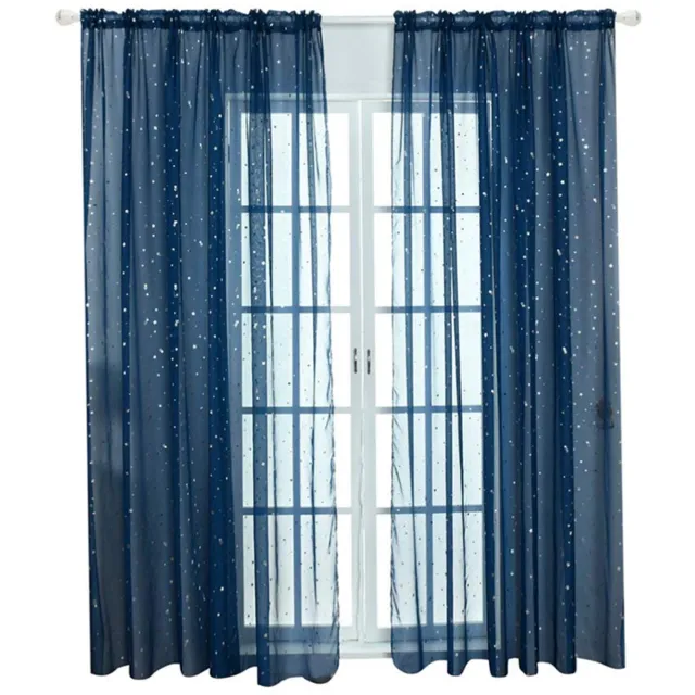 Unyqoos Transparant zilverkleurig gordijn met sterrenpatroon voor stijlvolle raamdecoratie Blauw