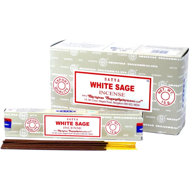 Ancient Wisdom Satya - white sage - wierook - wierookstokjes - witte salie - doos 12 pakjes van 15 gram