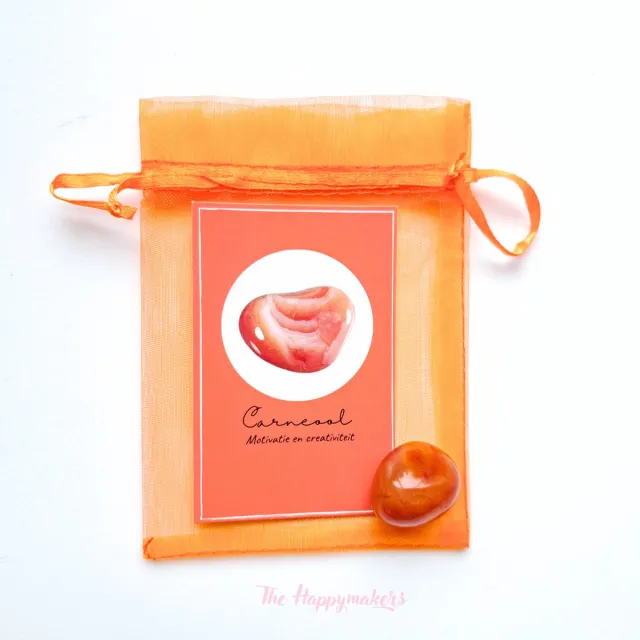 The Happymakers Edelsteen in zakje ''carneool'' trommelsteen, knuffelsteen, natuursteen, giftset, motivatie en creativiteit