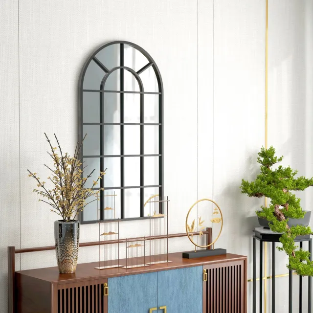 STILVORA Wandspiegel Met Boogvormig Frame 110 X 62 Cm Aluminium Zwart Voor Hal, Woonkamer En Slaapkamer Met Moderne Uitstraling