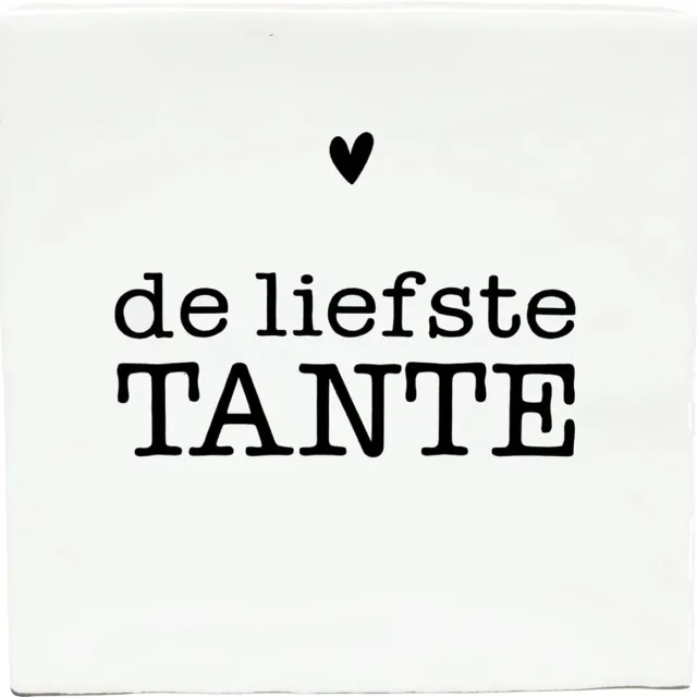 Snoes Spreuktegel – De liefste TANTE – Wit met Zwart – Inclusief Plakhaakje – Handgemaakt Spaans Keramiek 10x10 cm – Cadeau Tante – Persoonlijk Kado Familie