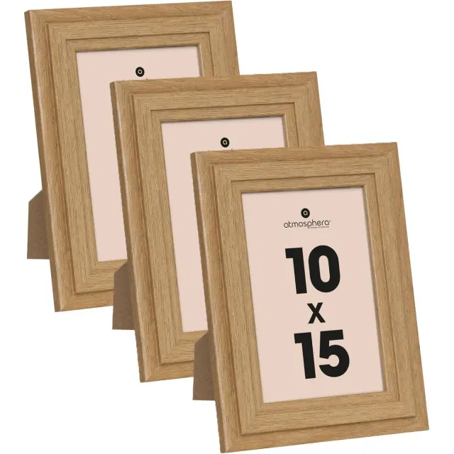 Atmosphera Fotolijstje voor een foto van 10 x 15 cm - 3x - naturel - foto frame Classico - Hout - staand en hangend
