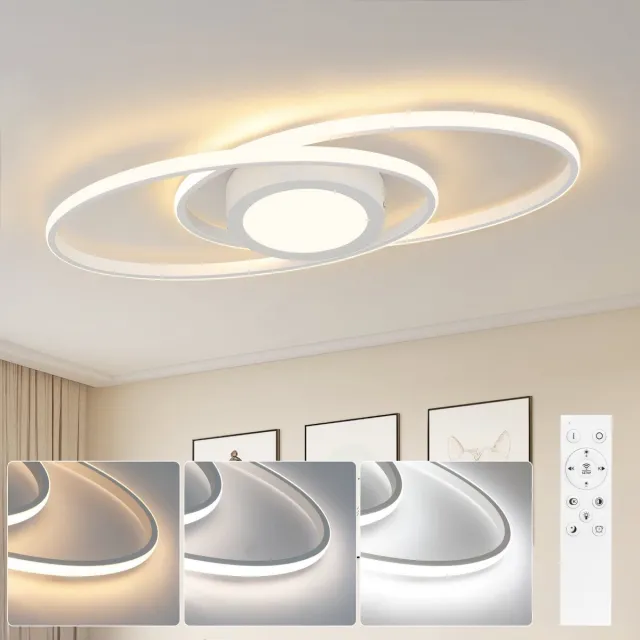 NETTLIFE Plafondlamp LED - ovaal - wit - 2-Lichts - 3000 -6000K Dimbaar - Metaal - 48W - Moderne Slaapkamerverlichting - voor Woonkamer | Keuken | Hotel - 50cm