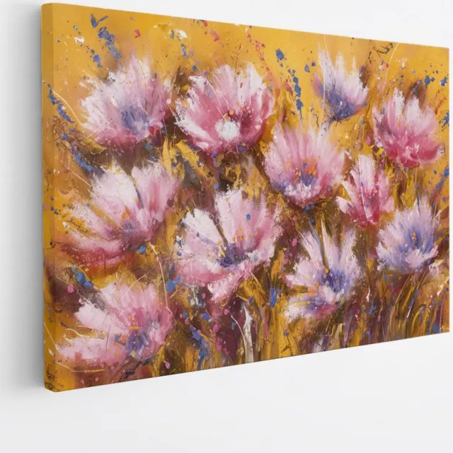 Saammp Canvas Schilderij - Kleurrijke Roze Bloemen - Natuur - Abstract - 40x30 - Foto op canvas - Wanddecoratie - Muurdecoratie Woonkamer - Kantoor Decoratie Multicolor