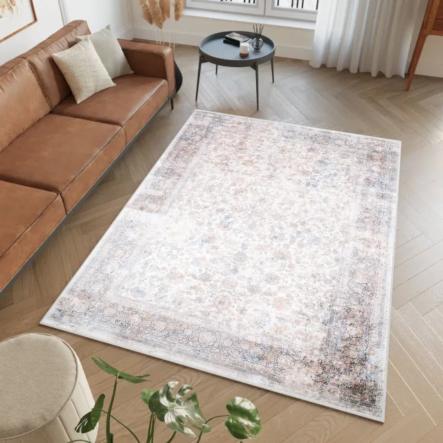 Tapiso Victoria Vloerkleed Beige Laagpolig Antislip Tapijt Maat- 120x170 Lichtbeige