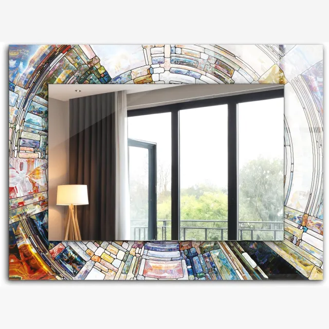 TULUP Spiegel - Vierkante Spiegel - Veiligheidsglas - Abstracte cirkelmozaïek - 80 x 60 cm - Decoratieve spiegel - Slaapkamerspiegel - Badkamerspiegel - Gang - Kleedkamer - Visagiespiegel - Klassieke Wandspiegel - Wandmontage